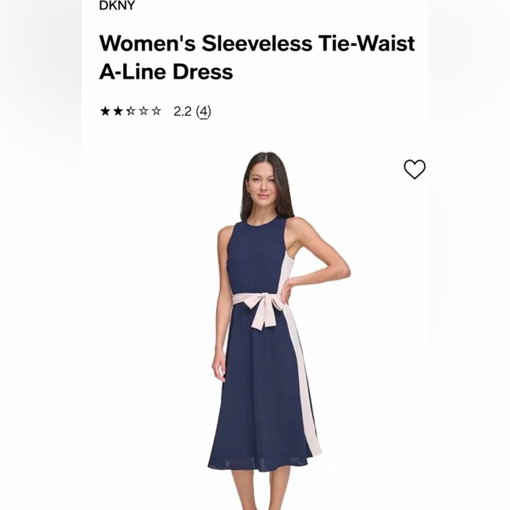 DKNY Women's Navy Blue & Cream Sleeveless Tie-Waist A-Line Midi Dress (Size 12) - Picture 13 of 14